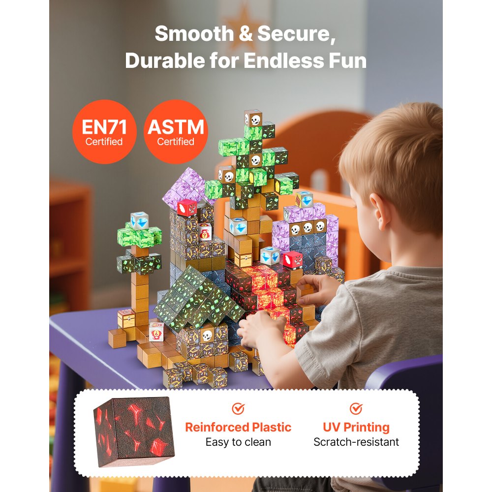 VEVOR Magnetic Blocks, 100 PCS Dark Castle Set, Magnetic Building Cubes for Kids, STEM Montessori Sensory Toys for Christmas Birthday Gift, Construction Stacking Toy for 3+ Years Old Boys & Girls