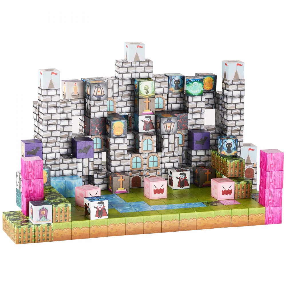 VEVOR Magnetic Blocks, 100 PCS Cemetery Zombies Set, Magnetic Building Cubes for Kids, STEM Montessori Sensory Toys for Christmas Birthday Gift, Construction Stacking Toy for 3+ Years Old Boys & Girls
