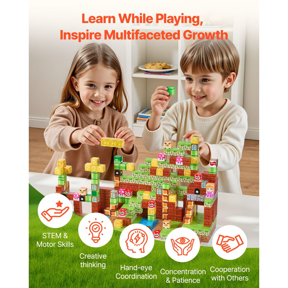VEVOR Magnetic Blocks, 100 PCS Magnet Blocks Set, Magnetic Building Cubes for Kids, STEM Montessori Sensory Toys for Christmas Birthday Gift, Construction Stacking Toy for 3+ Years Old Boys & Girls
