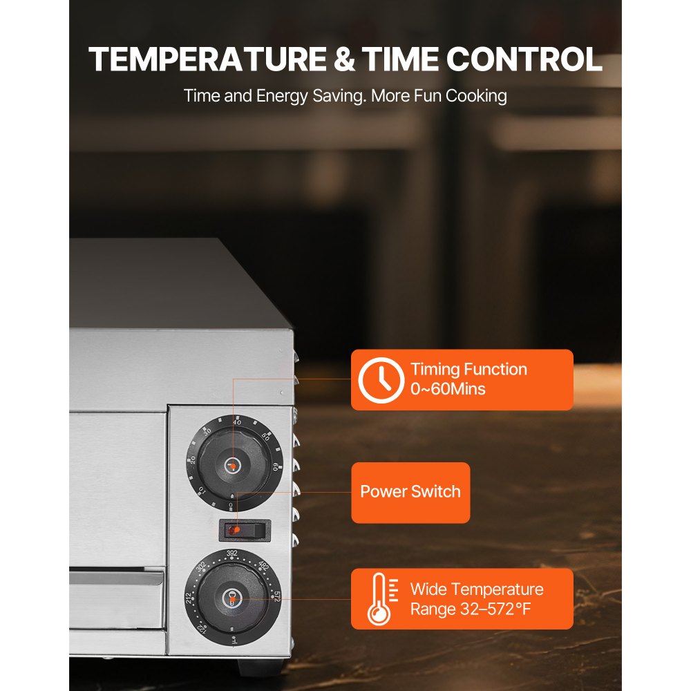 VEVOR Electric Pizza Oven for Countertops, 12-inch, 1500W, with Temp Control & 0-60 Min Timer, Even Baking Technology & Easy Clean Crumb Tray, Ideal for Both Commercial & Home Kitchens