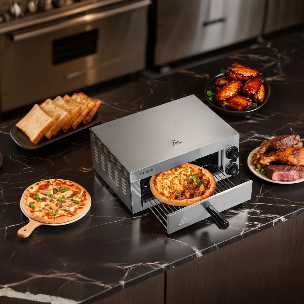 VEVOR Electric Pizza Oven for Countertops, 12-inch, 1500W, with Temp Control & 0-60 Min Timer, Even Baking Technology & Easy Clean Crumb Tray, Ideal for Both Commercial & Home Kitchens