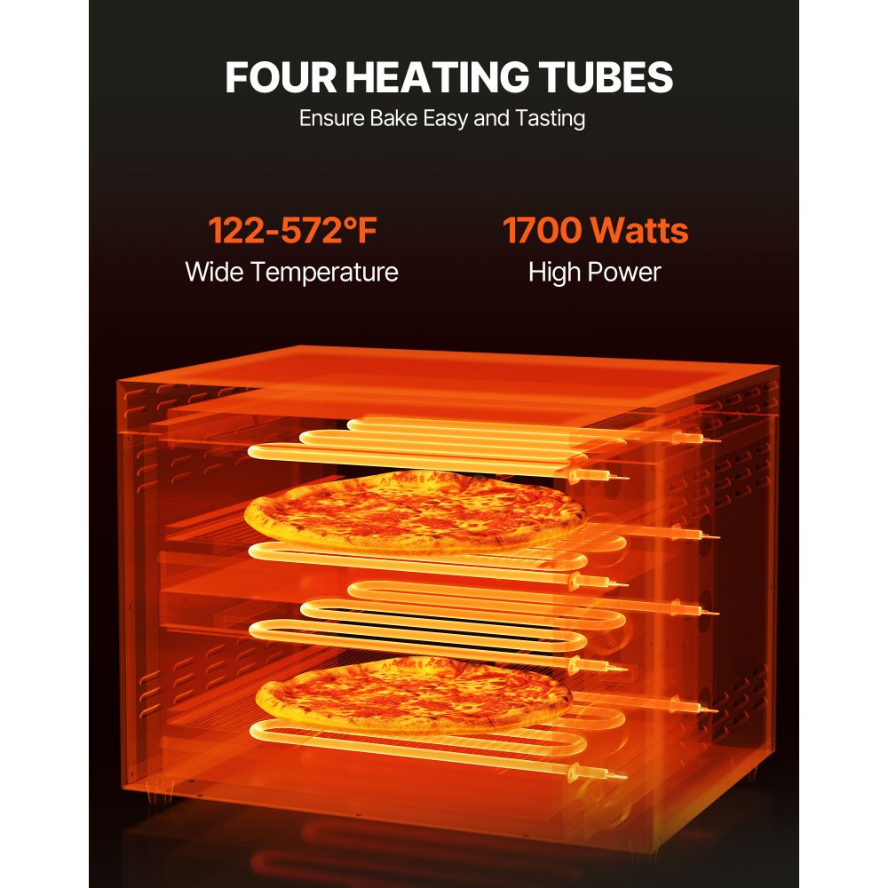 VEVOR Electric Pizza Oven for Countertops, 12-inch, 1700W, with Temp Control & 0-60 Min Timer, Even Baking Technology & Easy Clean Crumb Tray, Ideal for Both Commercial & Home Kitchens
