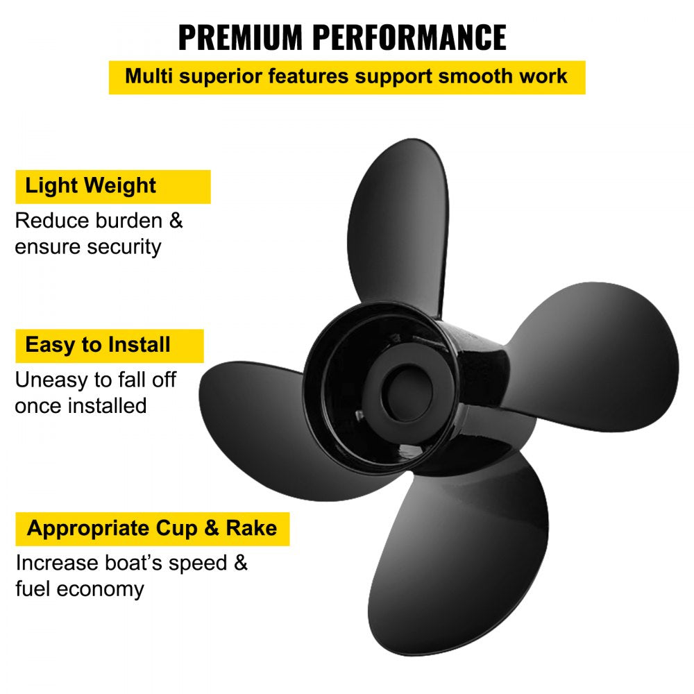 VEVOR Outboard Propeller, Replace for OEM 48-8M0084494, 4-Blade 14 1/2 x 17 Boat Propeller, Compatible with 135-300HP 2-Stroke & 4-Stroke Outboards, Alpha&Bravo I Stern-Drives, RH