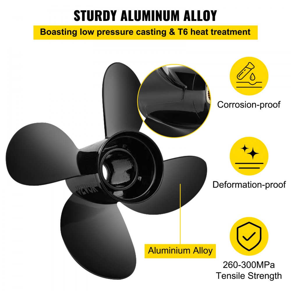 VEVOR Outboard Propeller, Replace for OEM 48-8M8026630, 4-Blade 10.3\" x 13\" Aluminum Boat Propeller, Compatible with Mercury Mariner 25HP Bigfoot/Command Thrust 60Hp Outboard, 13 Tooth Splines, RH
