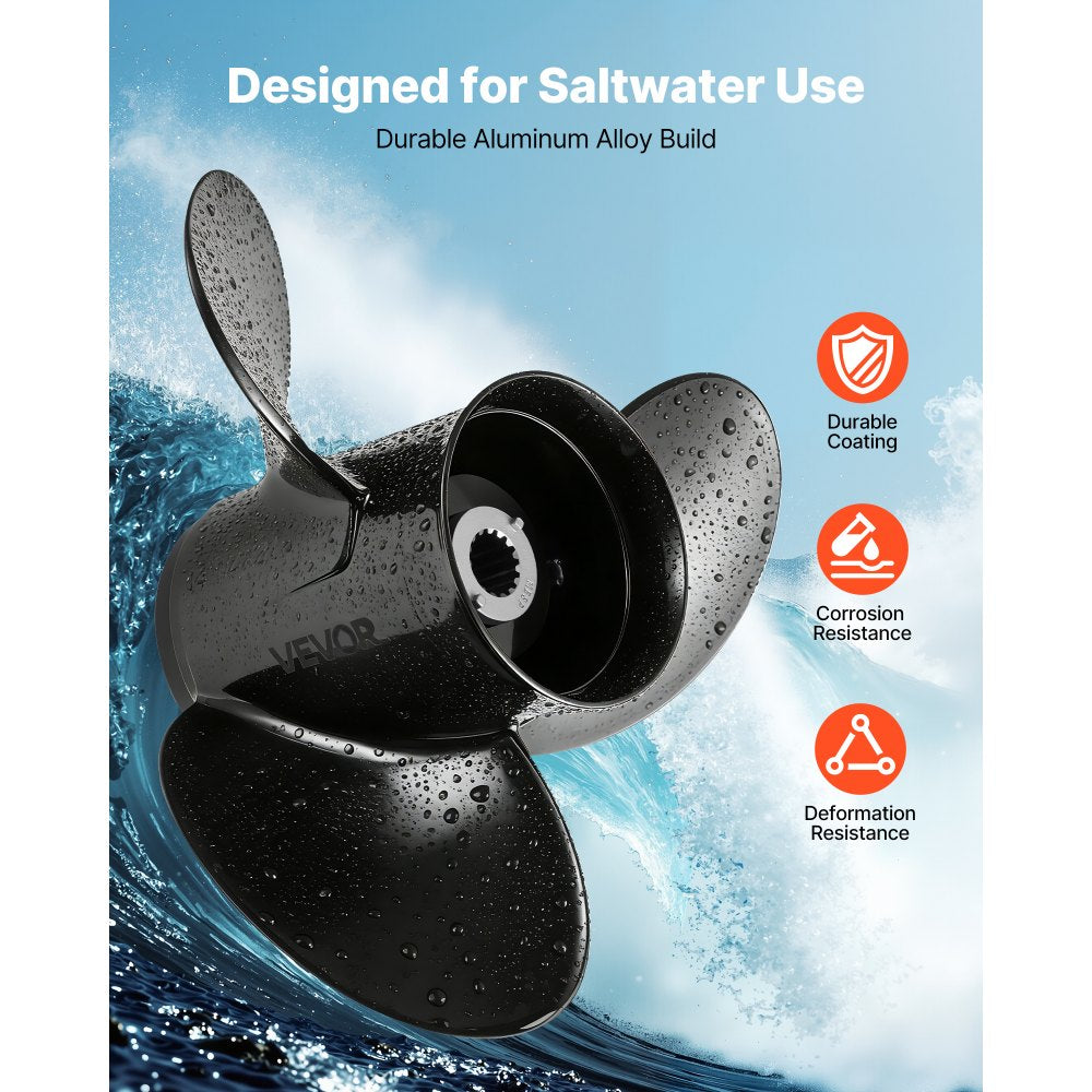 VEVOR Outboard Propeller, Upgrade OEM 15 Spline Tooth Aluminum Outboard Boat Propeller Fit Mercury/Mariner Engines 90-400 HP, 4-3/4" Gearcase, 3-Blade, RH (Right Hand Rotation), OEM No. 48-832832A45