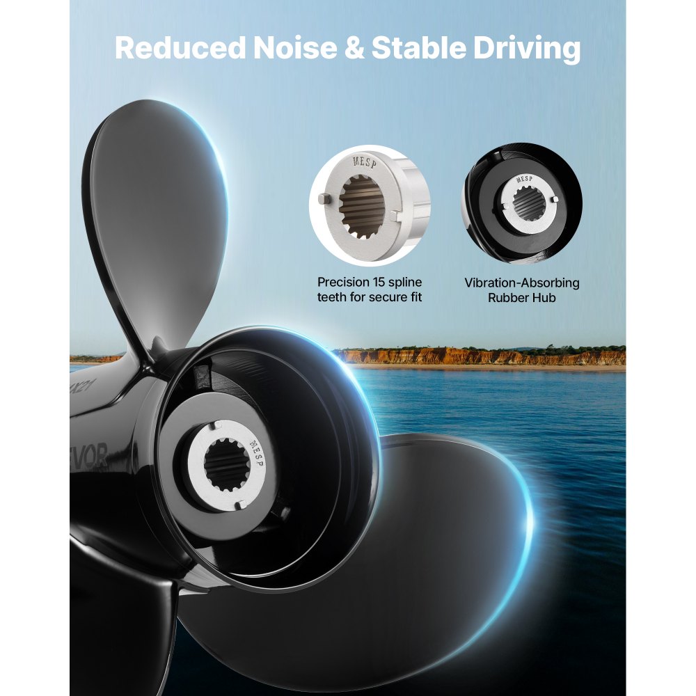 VEVOR Outboard Propeller, Upgrade OEM 15 Spline Tooth Aluminum Outboard Boat Propeller Fit Mercury/Mariner Engines 90-400 HP, 4-3/4" Gearcase, 3-Blade, RH (Right Hand Rotation), OEM No. 48-832832A45