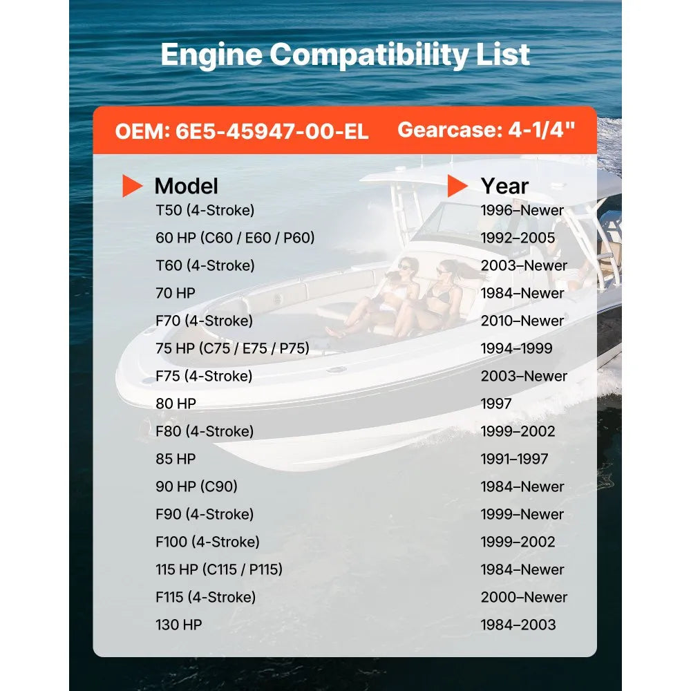 VEVOR Outboard Propeller, Upgrade OEM 15 Spline Tooth Aluminum Outboard Boat Propeller Fit Yamaha Engines 60-130 HP, 4-1/4" Gearcase, 3-Blade, RH (Right Hand Rotation), OEM Parts No. 6E5-45947-00-EL