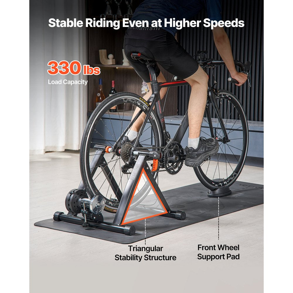 VEVOR Bike Trainer, 6 Level Resistance, 26-29 in & 700C Wheels, Foldable Magnetic Bicycle Stationary Stand for Indoor Exercise Riding with Quick Release Skewer & Front Wheel Riser Block for Road Bikes