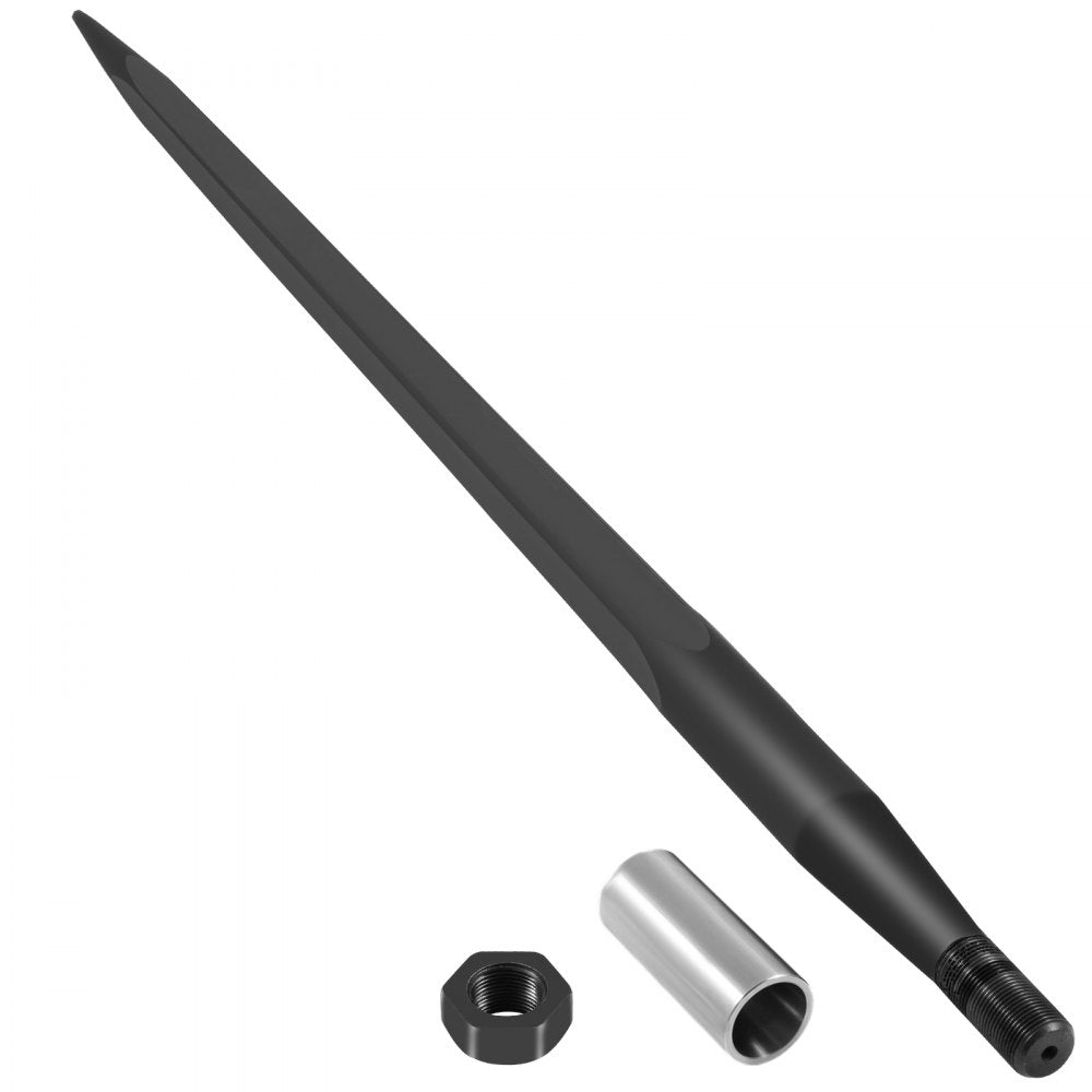 VEVOR Hay Spear 39\" Bale Spear 3600 lbs Capacity, Bale Spike Quick Attach Square Hay Bale Spears 1 3/4\", Black Coated Bale Forks, Bale Hay Spike with Hex Nut and Sleeve for Buckets Tractors Loaders