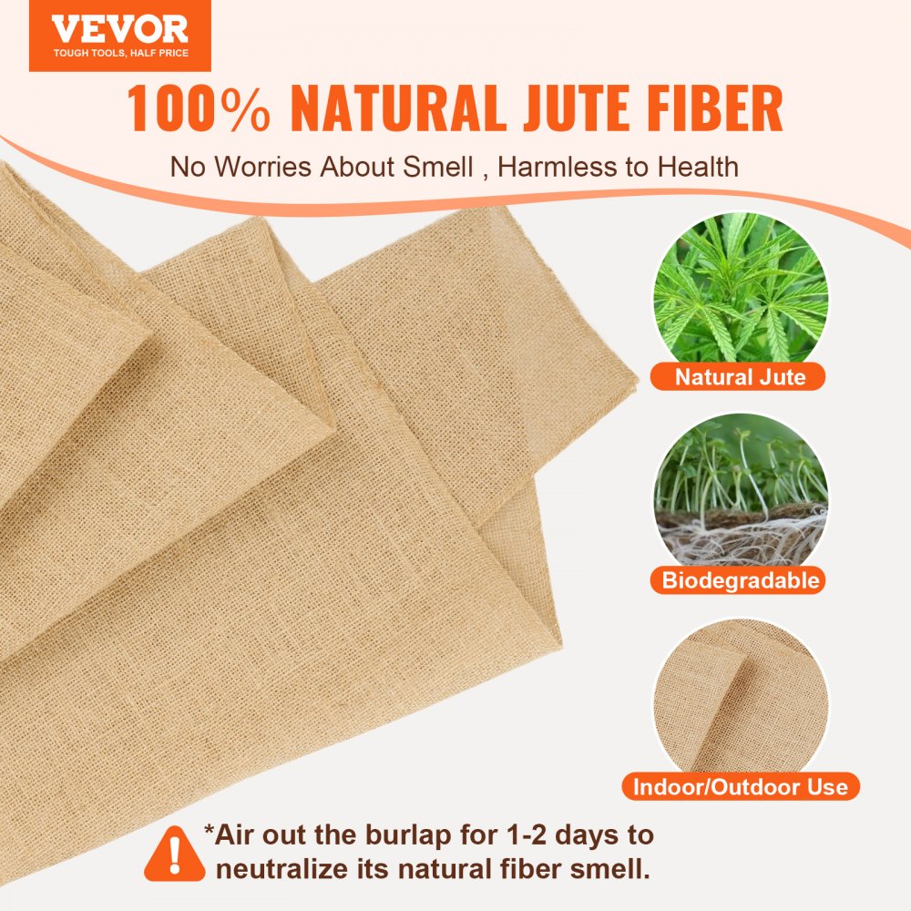 VEVOR Burlap Fabric Roll, 14” x 150 ft & 50 x 50 High Density Wide Natural Burlap Fabric Rolls, Jute Fabric Burlap Tree Wrap Roll, for Decor, Crafts, Wedding, Gardening, Plant & Tree Winter Covering