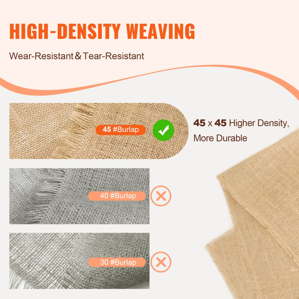 VEVOR Burlap Fabric Roll, 36” x 150 ft & 50 x 50 High Density Wide Natural Burlap Fabric Rolls, Jute Fabric Burlap Tree Wrap Roll, for Decor, Crafts, Wedding, Gardening, Plant & Tree Winter Covering