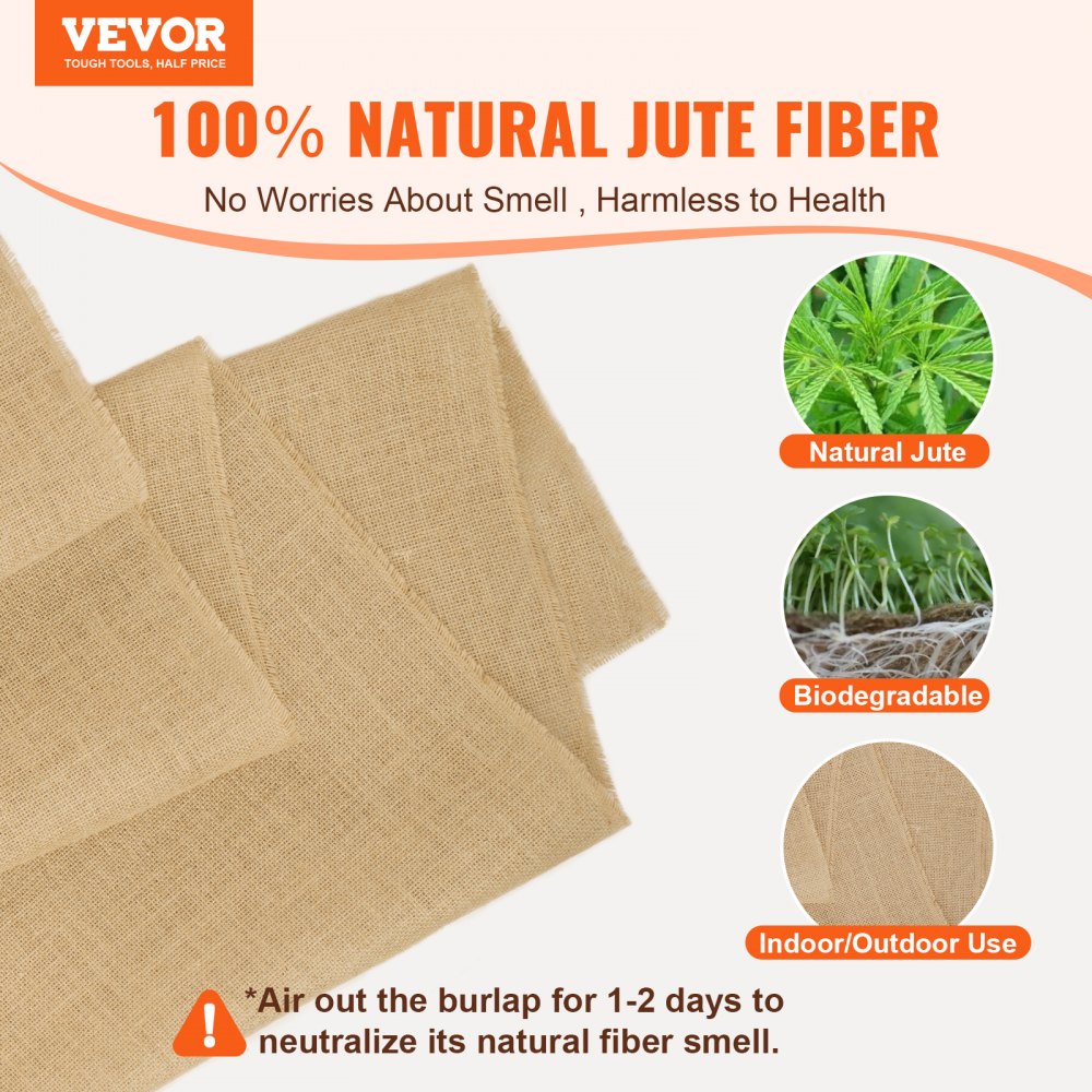 VEVOR Burlap Fabric Roll, 40” x 150 ft & 45 x 45 High Density Wide Natural Burlap Fabric Rolls, Jute Fabric Burlap Tree Wrap Roll, for Decor, Crafts, Wedding, Gardening, Plant & Tree Winter Covering