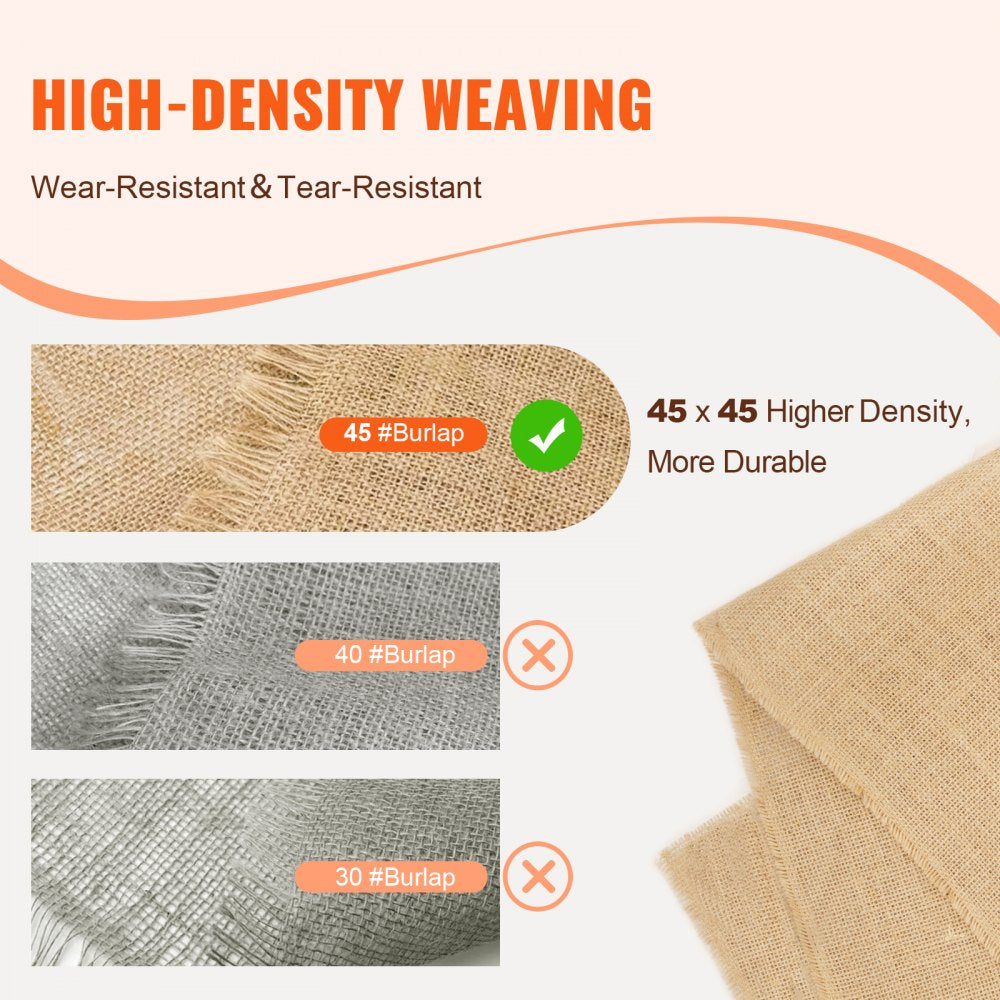 VEVOR Burlap Fabric Roll, 40” x 150 ft & 45 x 45 High Density Wide Natural Burlap Fabric Rolls, Jute Fabric Burlap Tree Wrap Roll, for Decor, Crafts, Wedding, Gardening, Plant & Tree Winter Covering