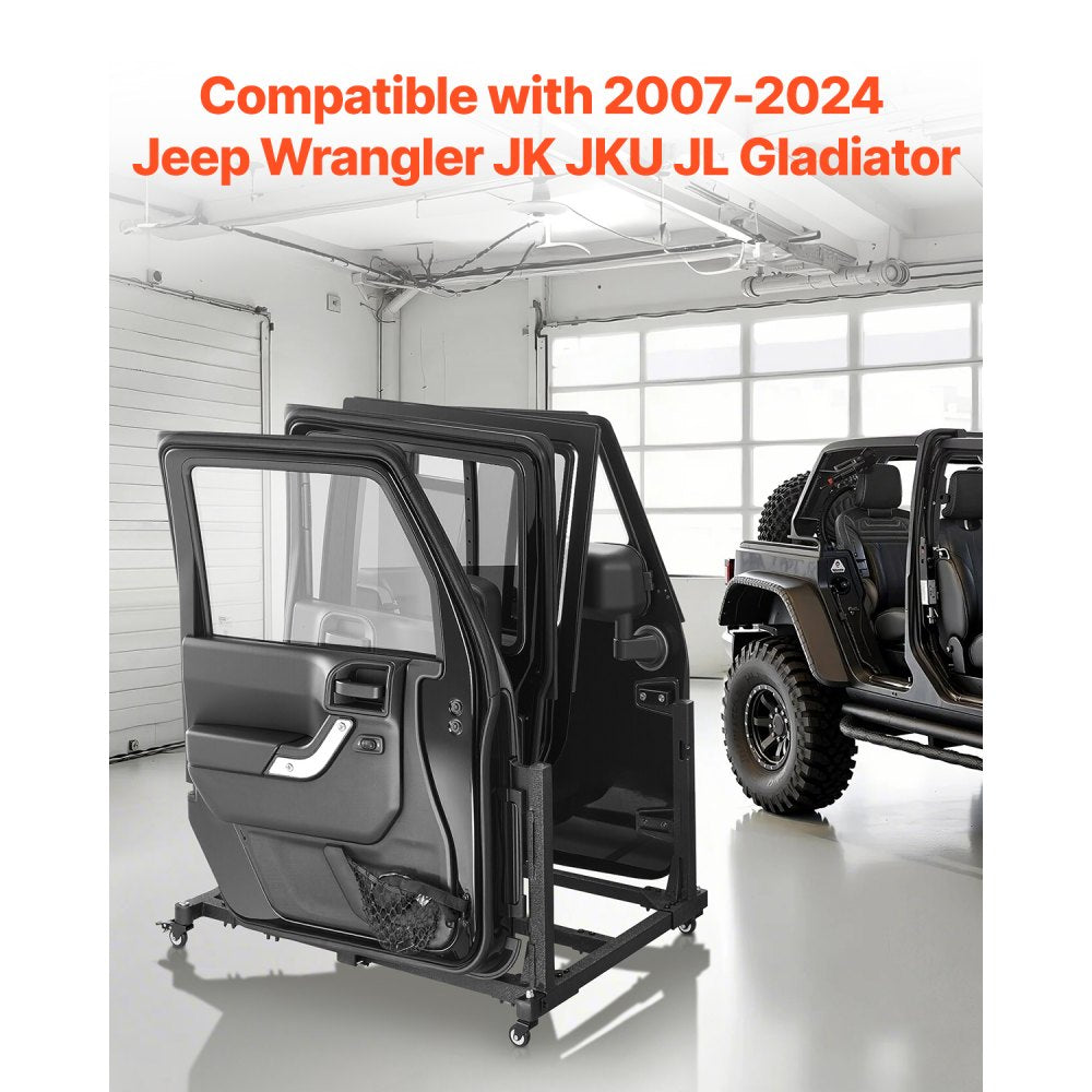VEVOR Jeep Door Storage Cart, 4 Doors Moveable Storage Cart Rack with Thickened Rubber Cushion, Sturdy Car Door Holder Cart Fit for Jeep Wrangler JK JKU JL Gladiator