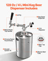VEVOR 128oz Mini Keg, Pressurized Growler Tap System, 304 Stainless Steel Beer Kit, with Co2 Regulator, Self-Closing Faucet, Keeps Fresh and Carbonation for Homebrew, Craft and Draft Beer
