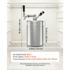 VEVOR 170oz Mini Keg, Pressurized Growler Tap System, 304 Stainless Steel Beer Kit, with Co2 Regulator, Self-Closing Faucet, Keeps Fresh and Carbonation for Homebrew, Craft and Draft Beer
