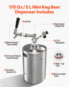 VEVOR 170oz Mini Keg, Pressurized Growler Tap System, 304 Stainless Steel Beer Kit, with Co2 Regulator, Self-Closing Faucet, Keeps Fresh and Carbonation for Homebrew, Craft and Draft Beer
