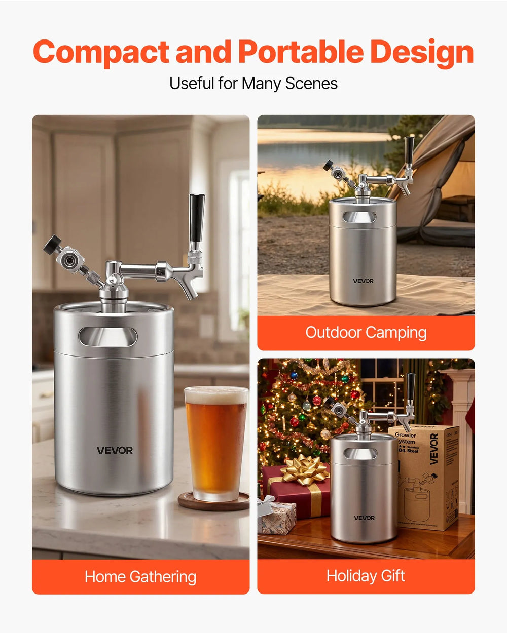 VEVOR 170oz Mini Keg, Pressurized Growler Tap System, 304 Stainless Steel Beer Kit, with Co2 Regulator, Self-Closing Faucet, Keeps Fresh and Carbonation for Homebrew, Craft and Draft Beer