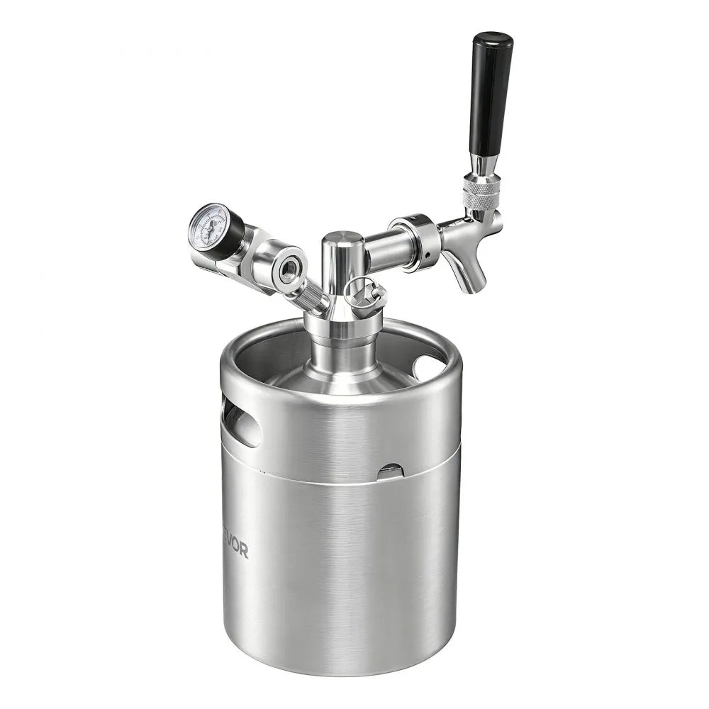 VEVOR 64oz Mini Keg, Pressurized Growler Tap System, 304 Stainless Steel Beer Kit, with Co2 Regulator, Self-Closing Faucet, Keeps Fresh and Carbonation for Homebrew, Craft and Draft Beer