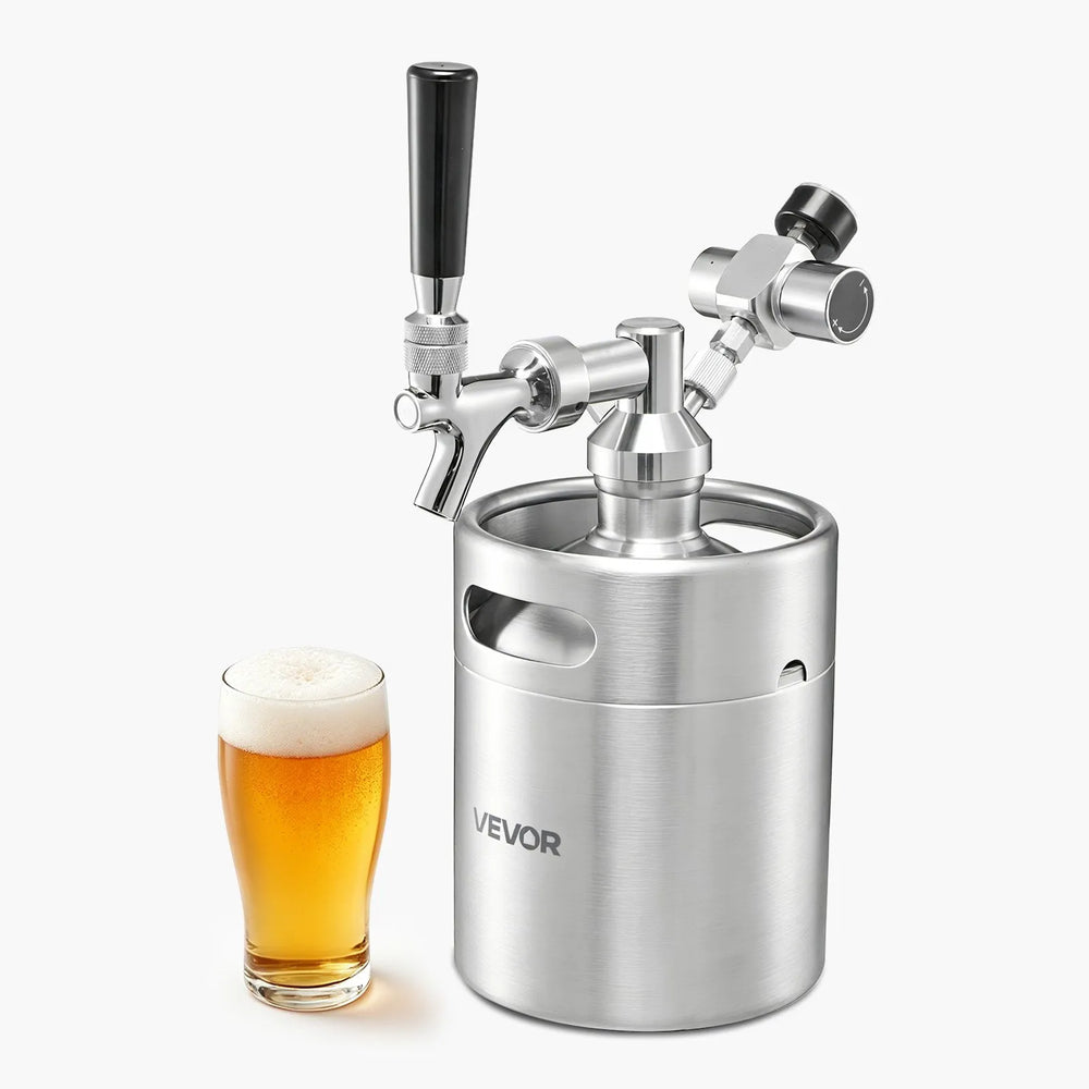 VEVOR 64oz Mini Keg, Pressurized Growler Tap System, 304 Stainless Steel Beer Kit, with Co2 Regulator, Self-Closing Faucet, Keeps Fresh and Carbonation for Homebrew, Craft and Draft Beer