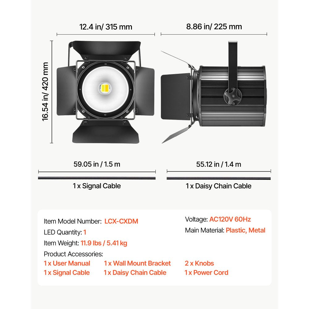 VEVOR Stage Light with Barn Doors, 200 W COB Par Light Cool and Warm White, Spotlight for Event, Wedding, Church, Theater, Bar, Auto/DMX/Master-Slave/Sound Control, Signal Cable & Power Cord Included
