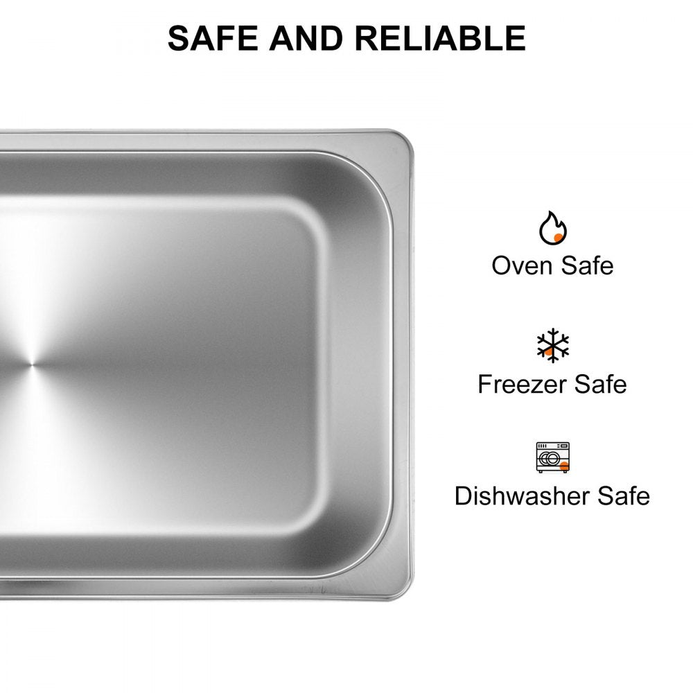 VEVOR 4 Pack Steam Table Pans 20.9 x 12.8 x 3.9 Inch Deep Steam Table Pan Full Size 13L Deep Food Container Stainless Steel Oven Tray Hotel Pans Anti-Jam Steam Table Food Pan