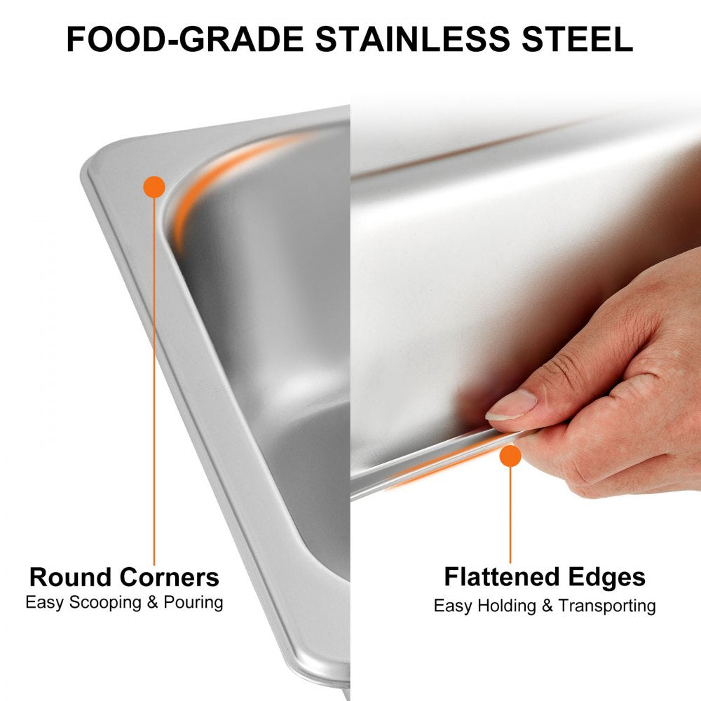 VEVOR 4 Pack Steam Table Pans 20.9 x 12.8 x 3.9 Inch Deep Steam Table Pan Full Size 13L Deep Food Container Stainless Steel Oven Tray Hotel Pans Anti-Jam Steam Table Food Pan