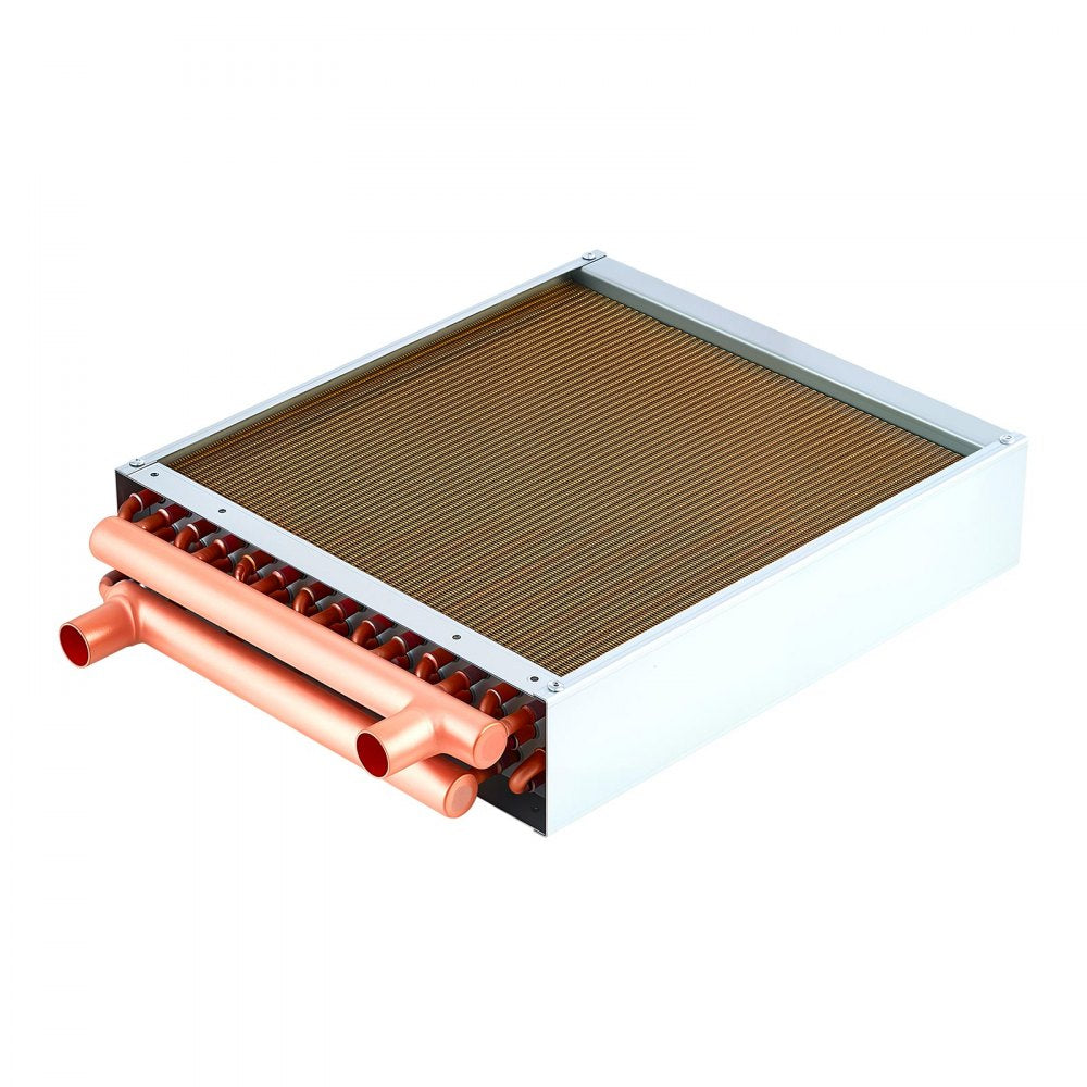 VEVOR Water to Air Heat Exchanger, 14 x 14 in Finned Tube HVAC Heat Exchanger Coil with Copper Tubes & Aluminum Fins, 65K BTU Output for Outdoor Wood Furnace, Hydronic Heating & Cooling Systems