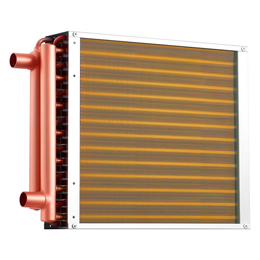 VEVOR Water to Air Heat Exchanger, 14 x 14 in Finned Tube HVAC Heat Exchanger Coil with Copper Tubes & Aluminum Fins, 65K BTU Output for Outdoor Wood Furnace, Hydronic Heating & Cooling Systems