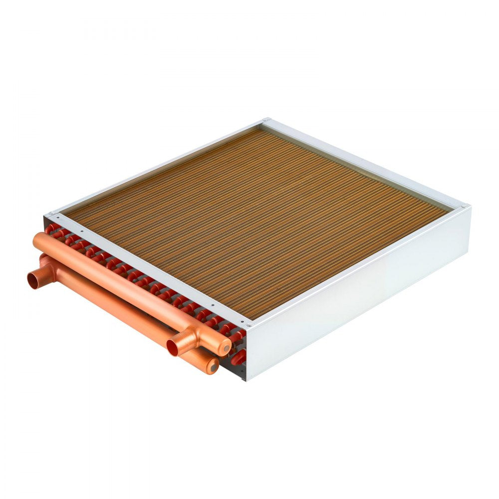 VEVOR Water to Air Heat Exchanger, 18 x 18 in Finned Tube HVAC Heat Exchanger Coil with Copper Tubes & Aluminum Fins, 120K BTU Output for Outdoor Wood Furnace, Hydronic Heating & Cooling Systems