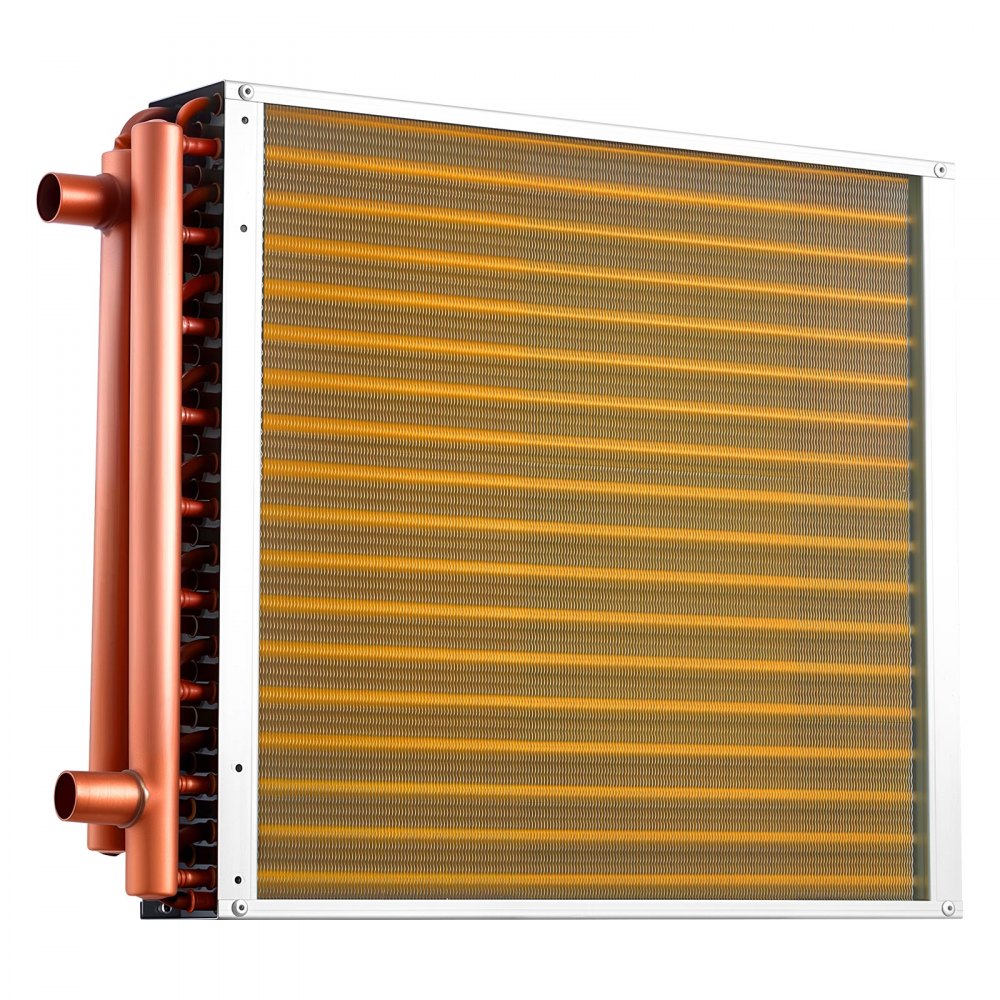 VEVOR Water to Air Heat Exchanger, 18 x 18 in Finned Tube HVAC Heat Exchanger Coil with Copper Tubes & Aluminum Fins, 120K BTU Output for Outdoor Wood Furnace, Hydronic Heating & Cooling Systems