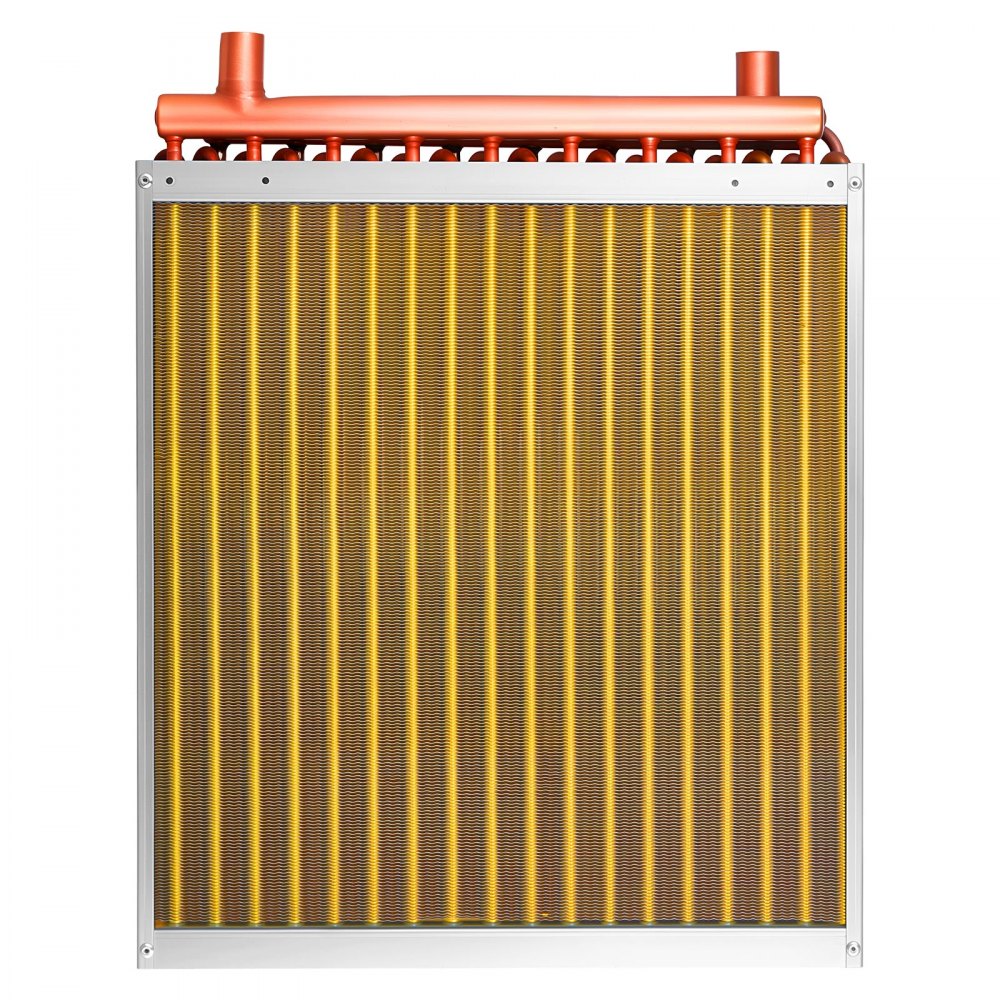 VEVOR Water to Air Heat Exchanger, 18 x 18 in Finned Tube HVAC Heat Exchanger Coil with Copper Tubes & Aluminum Fins, 120K BTU Output for Outdoor Wood Furnace, Hydronic Heating & Cooling Systems