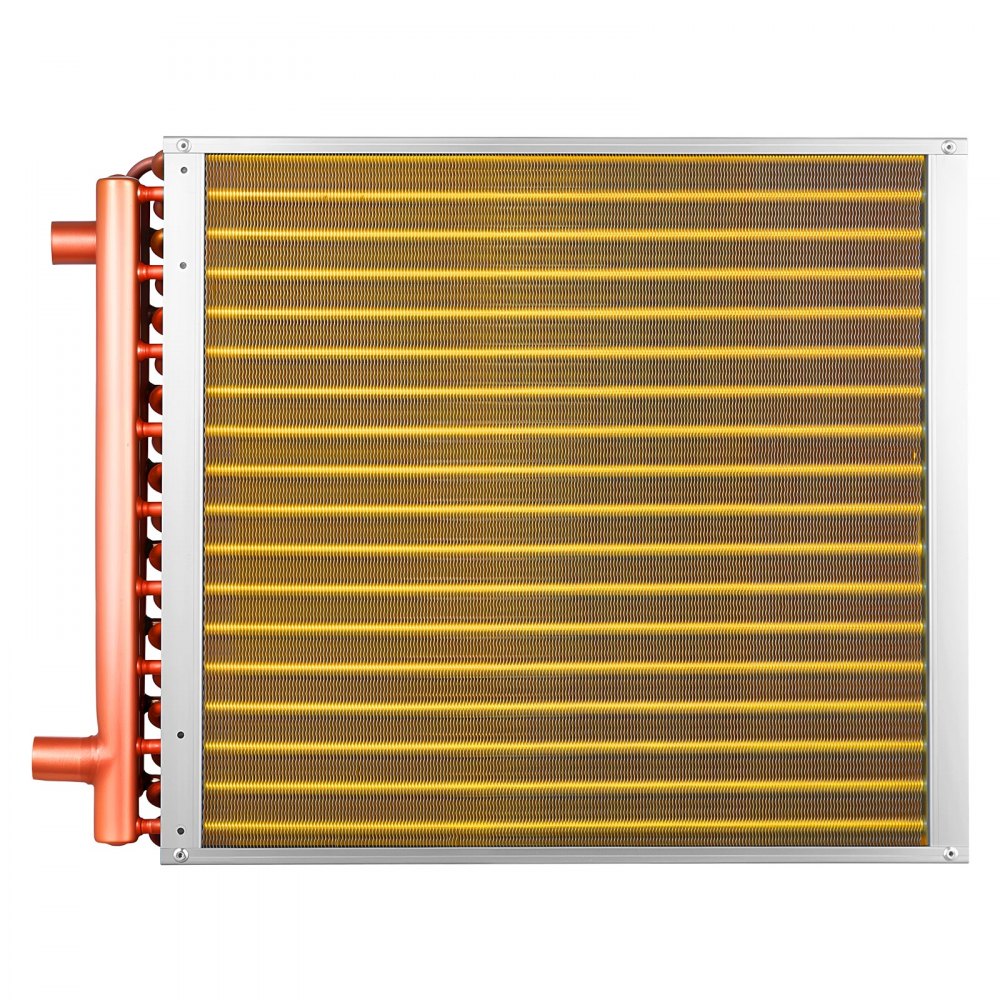 VEVOR Water to Air Heat Exchanger, 18 x 18 in Finned Tube HVAC Heat Exchanger Coil with Copper Tubes & Aluminum Fins, 120K BTU Output for Outdoor Wood Furnace, Hydronic Heating & Cooling Systems