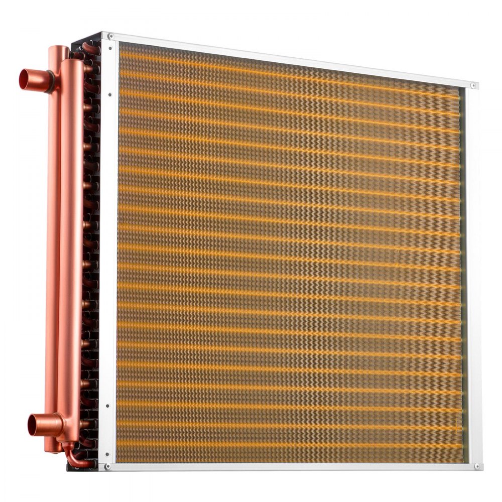 VEVOR Water to Air Heat Exchanger, 22 x 22 in Finned Tube HVAC Heat Exchanger Coil with Copper Tubes & Aluminum Fins, 190K BTU Output for Outdoor Wood Furnace, Hydronic Heating & Cooling Systems