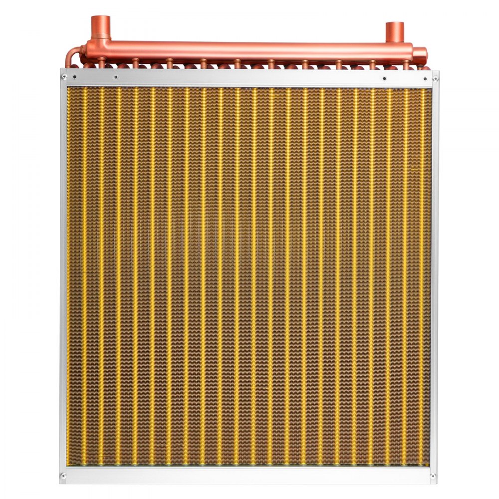 VEVOR Water to Air Heat Exchanger, 22 x 22 in Finned Tube HVAC Heat Exchanger Coil with Copper Tubes & Aluminum Fins, 190K BTU Output for Outdoor Wood Furnace, Hydronic Heating & Cooling Systems