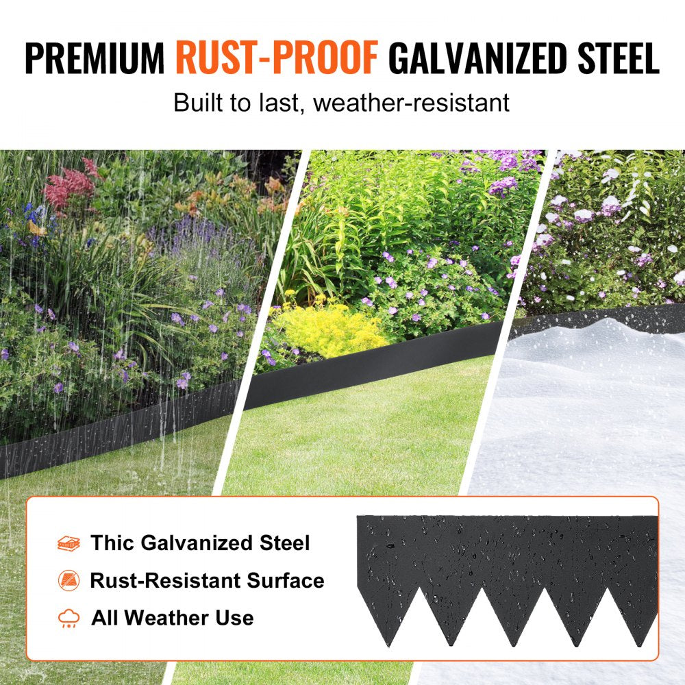 VEVOR Steel Landscape Edging, 6-pack Steel Garden Edging Borders, 40" L x 6" H Strips, Hammer-in Edging Border with 8 Clips, Bendable Metal Landscape Edging for Yard, Garden, Lawn