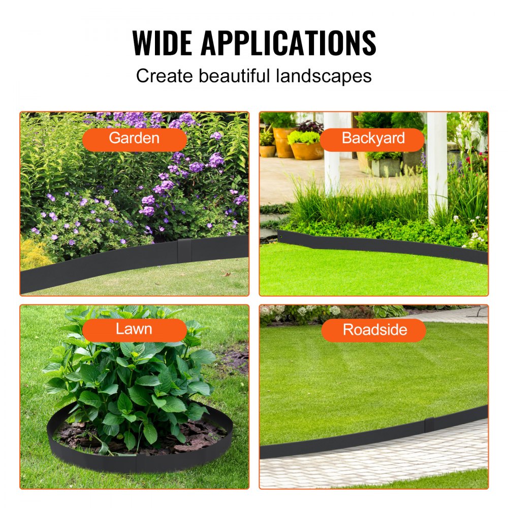VEVOR Steel Landscape Edging, 3-pack Steel Garden Edging Borders, 40" L x 8" H Strips, Hammer-in Edging Border with 5 Clips, Bendable Metal Landscape Edging for Yard, Garden, Lawn