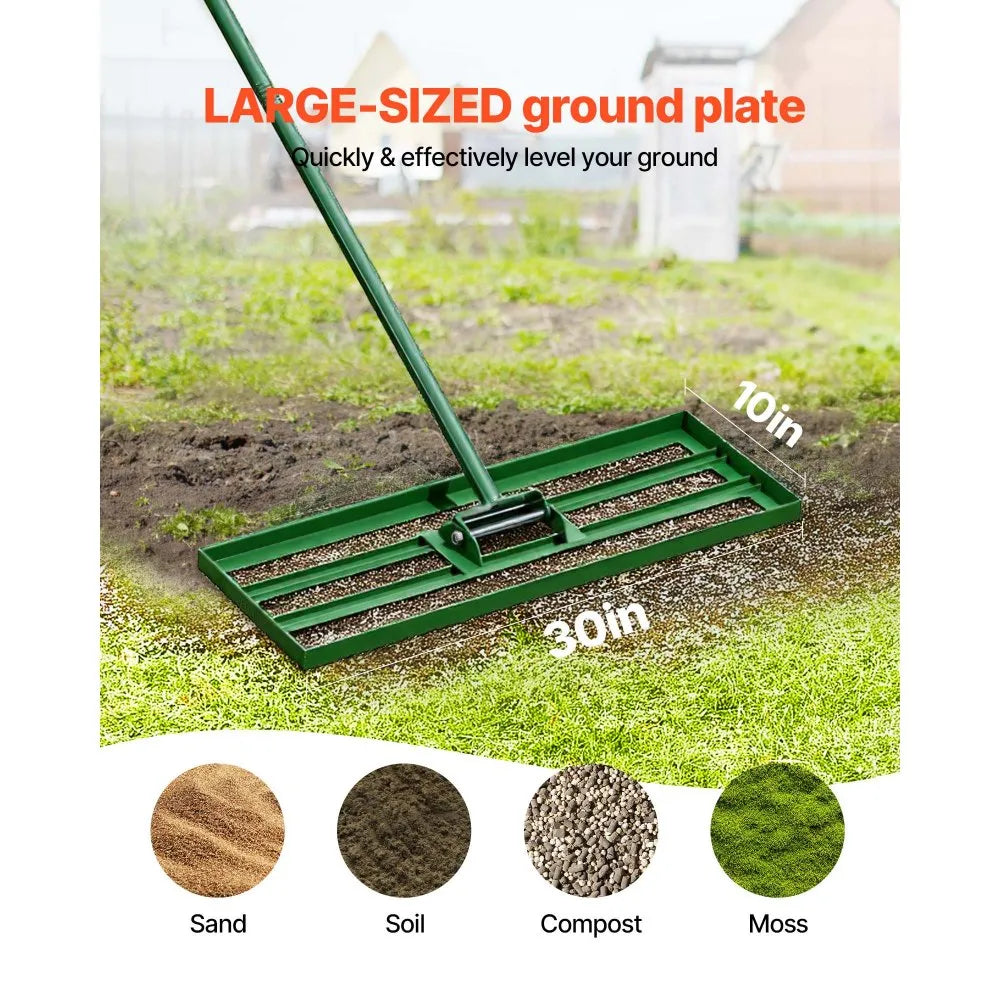 VEVOR Lawn Leveling Rake, 30"x10" Level Lawn Tool, Heavy-duty Lawn Leveler with 78" Steel Extended Handle, Yard Leveling Rake Suit for Garden, Golf Lawn, Farm