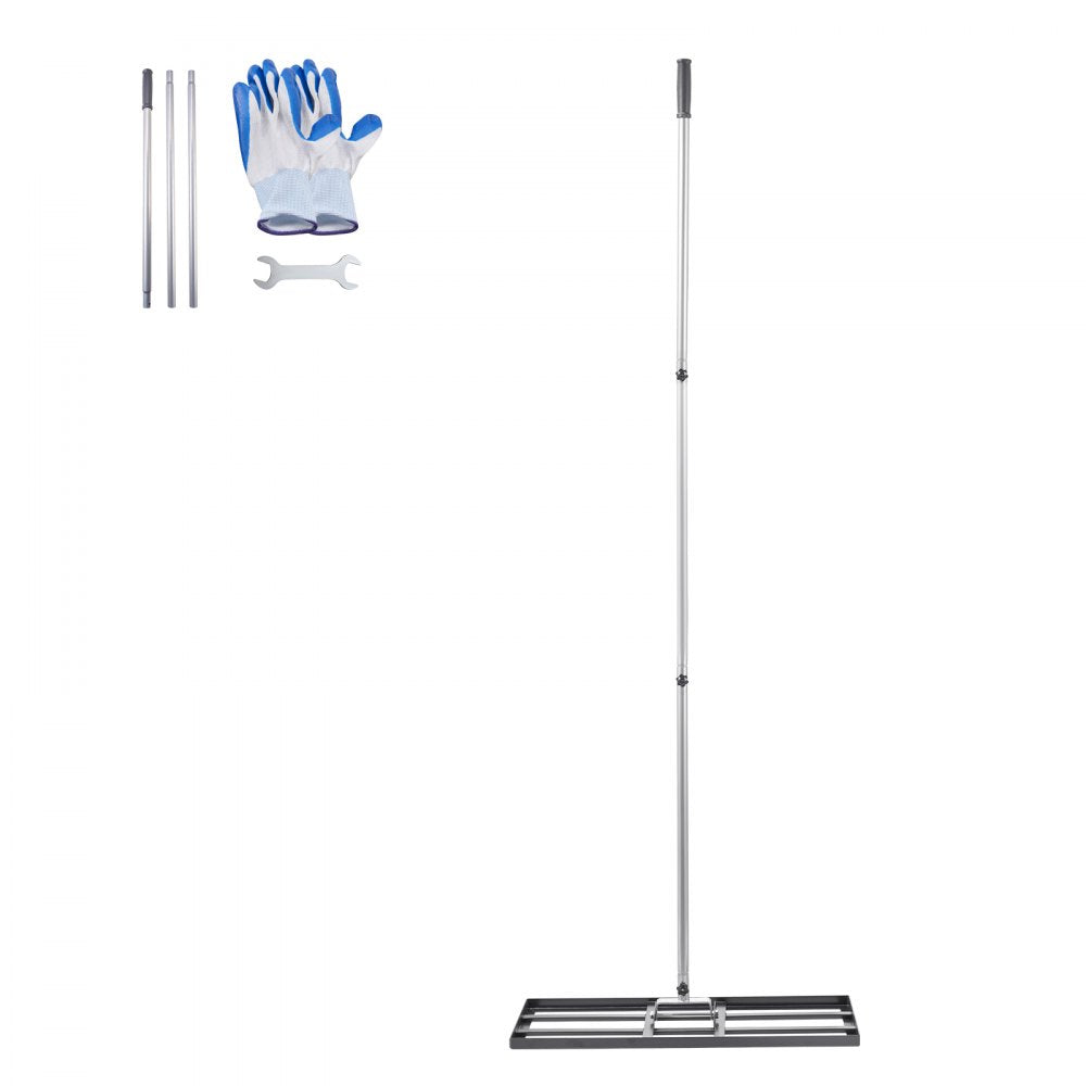 VEVOR Lawn Leveling Rake, Lawn Leveler with 83.9 in Handle, 30x10 in Ground Plate, Rust-Resistant Carbon Steel Soil Leveler, 3 Heights Adjustable, Effort Saving Lawn Leveling Tool for Yard Golf Court