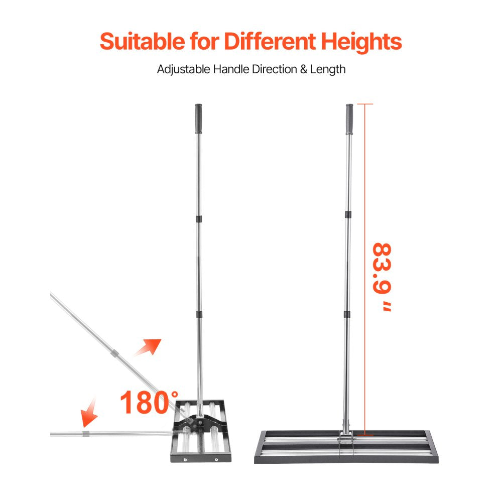 VEVOR Updated Lawn Leveling Rake with Roller, 30" x 10" Stainless Steel Lawn Leveler with 83.9" Adjustable Handle, Heavy Duty Yard Leveling Rake, Effort Saving Lawn Leveling Tool for Yard Golf Court