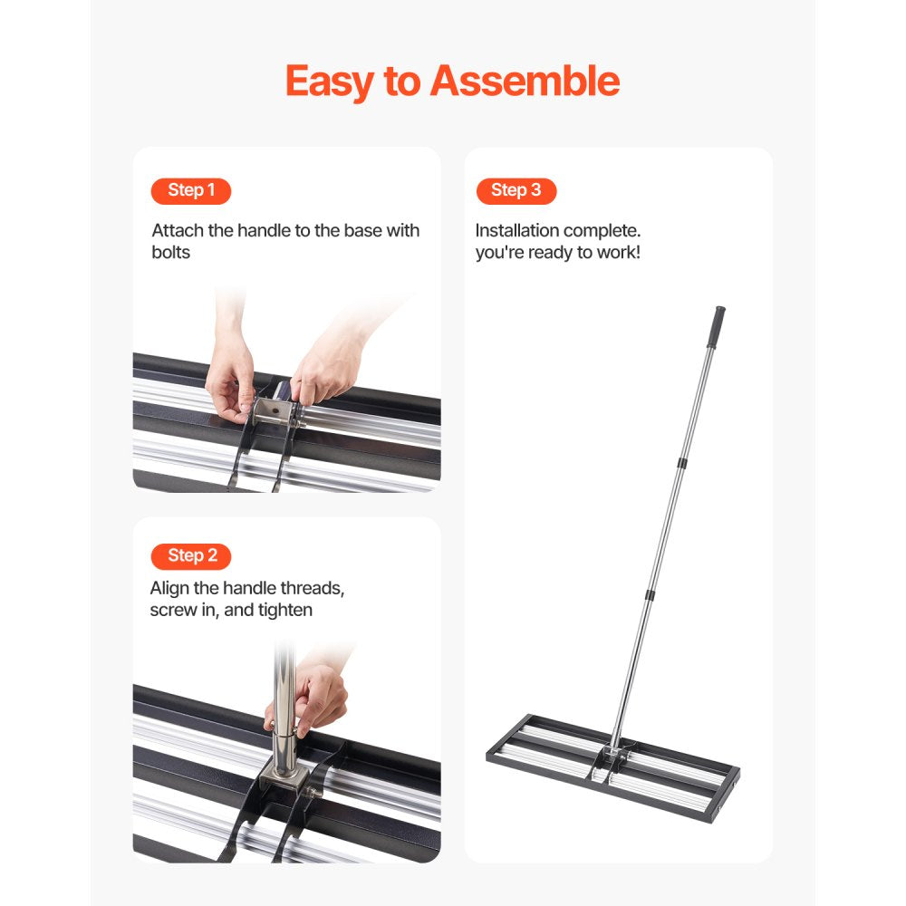 VEVOR Updated Lawn Leveling Rake with Roller, 30" x 10" Stainless Steel Lawn Leveler with 83.9" Adjustable Handle, Heavy Duty Yard Leveling Rake, Effort Saving Lawn Leveling Tool for Yard Golf Court
