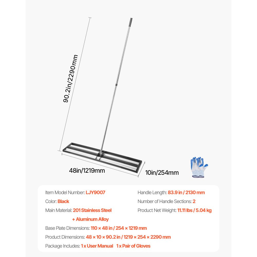 VEVOR Updated Lawn Leveling Rake with Roller, 48'' x 10" Stainless Steel Lawn Leveler with 83.9'' Adjustable Handle, Heavy Duty Yard Leveling Rake, Effort Saving Lawn Leveling Tool for Yard Golf Court