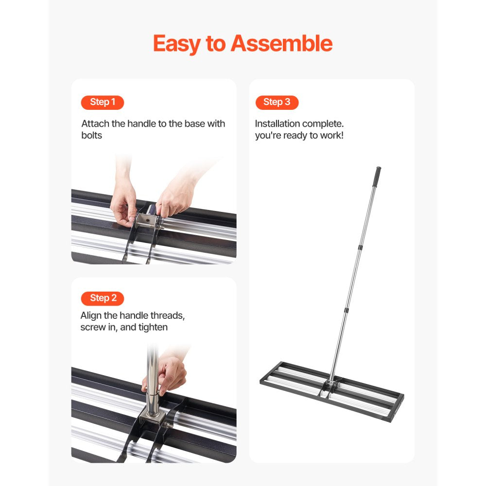 VEVOR Updated Lawn Leveling Rake with Roller, 36" x 10" Stainless Steel Lawn Leveler with 83.9" Adjustable Handle, Heavy Duty Yard Leveling Rake, Effort Saving Lawn Leveling Tool for Yard Golf Court