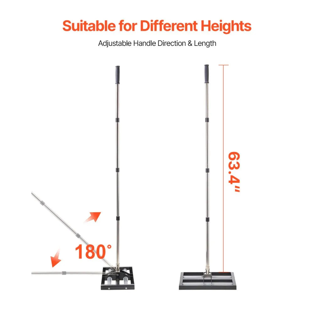 VEVOR Updated Lawn Leveling Rake with Roller, 17" x 10" Stainless Steel Lawn Leveler with 63.4" Adjustable Handle, Heavy Duty Yard Leveling Rake, Effort Saving Lawn Leveling Tool for Yard Golf Court