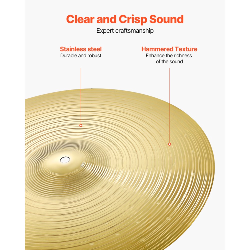 VEVOR Cymbal Pack, 4 Pieces Cymbals for Drum Set, Alloy Cymbals Drum Set Includes 14-inch Hi-Hats, 16-inch Crash, 18-inch Crash, 20-inch Ride, Drumsticks & Cymbal Bag, Alloy Cymbal Pack for Drummer