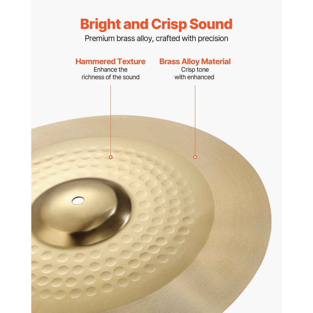 VEVOR Cymbal Pack, 4 Pieces Cymbals for Drum Set, Alloy Cymbals Drum Set Includes 14-inch Hi-Hats, 16-inch Crash, 20-inch Ride, 10-inch Splash, Drumsticks & Cymbal Bag, Alloy Cymbal Pack for Drummer