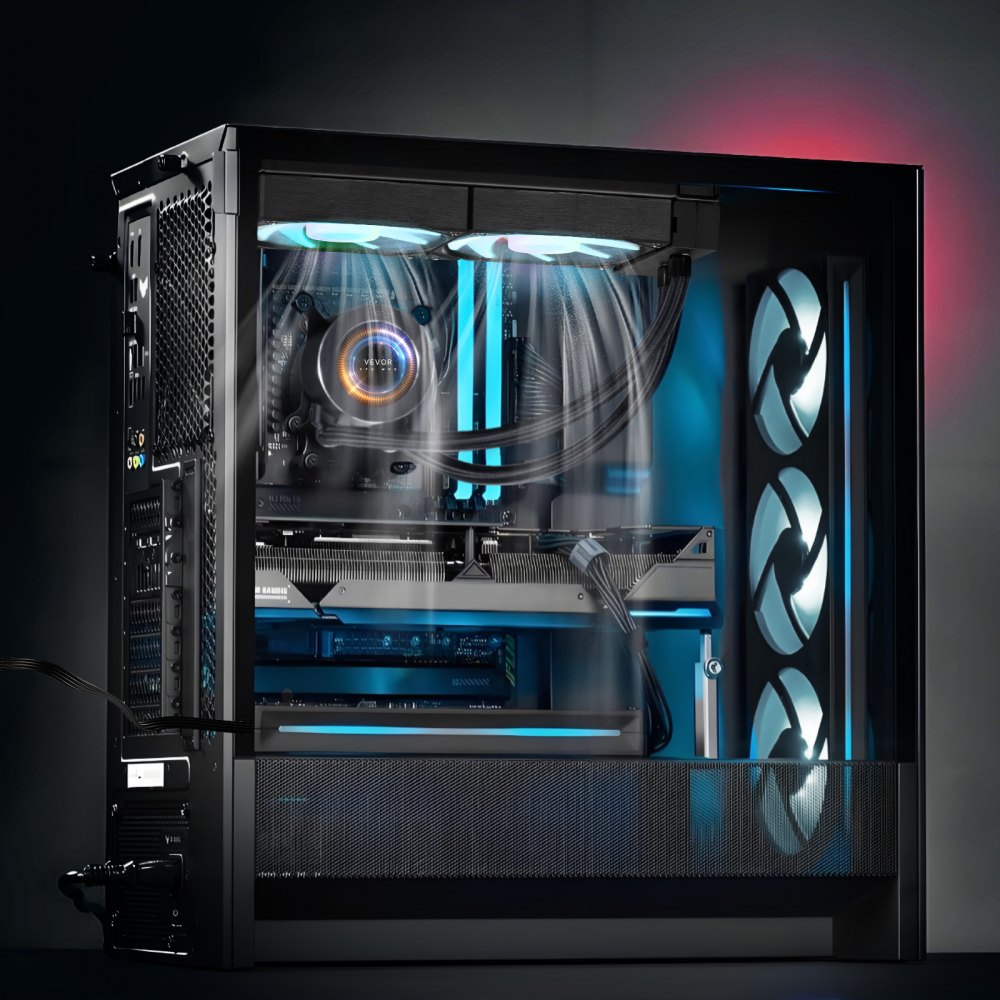 VEVOR CPU Liquid Cooler, AIO CPU Water Cooler - 120mm PWN Fans & Pump, Customizable Black PC Liquid Cooler with 2.1'' LCD Display & ARGB light, for Intel 115X/1366/2011/1700/1200, AMD AM4/AM5