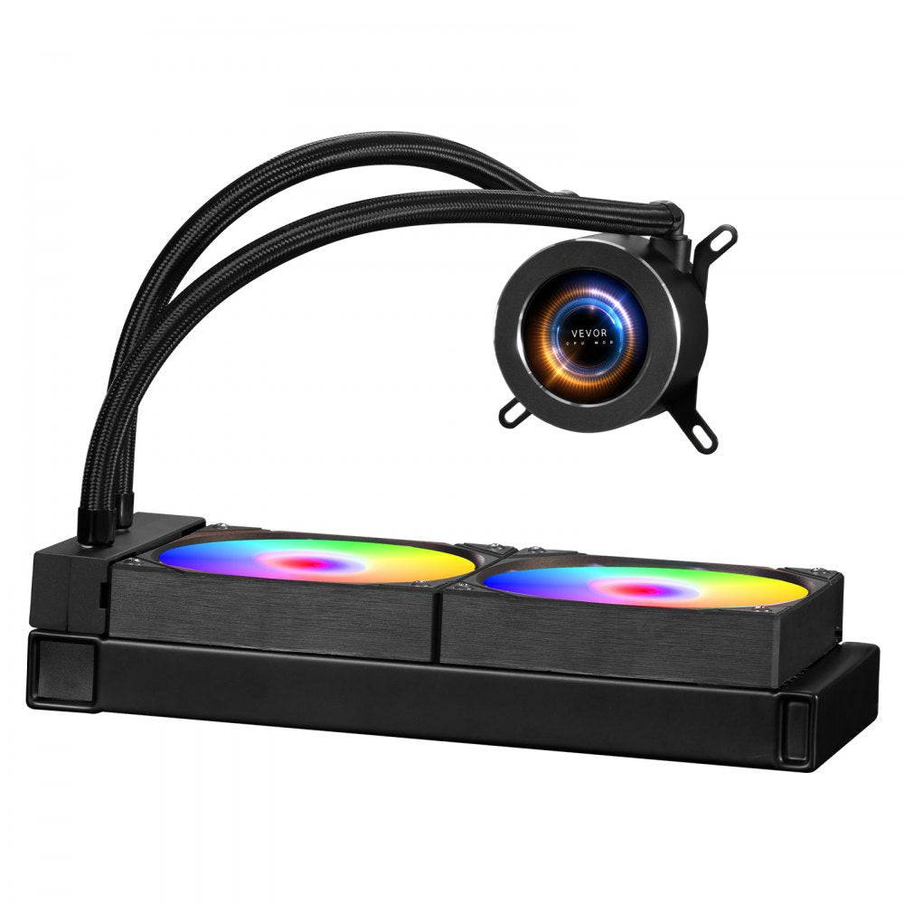 VEVOR CPU Liquid Cooler, AIO CPU Water Cooler - 120mm PWN Fans & Pump, Customizable Black PC Liquid Cooler with 2.1'' LCD Display & ARGB light, for Intel 115X/1366/2011/1700/1200, AMD AM4/AM5
