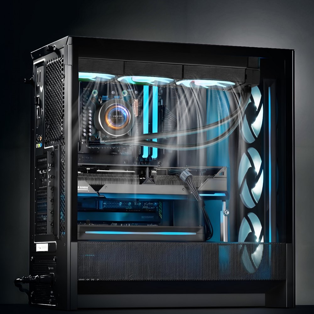 VEVOR CPU Liquid Cooler, AIO CPU Water Cooler - 3 x 120mm PWN Fans & Pump, Customizable Black PC Liquid Cooler with 2.1'' LCD Display & ARGB light, for Intel 115X/1366/2011/1700/1200, AMD AM4/AM5