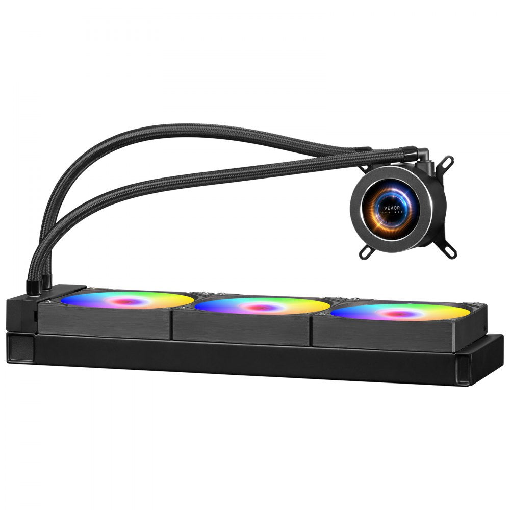 VEVOR CPU Liquid Cooler, AIO CPU Water Cooler - 3 x 120mm PWN Fans & Pump, Customizable Black PC Liquid Cooler with 2.1'' LCD Display & ARGB light, for Intel 115X/1366/2011/1700/1200, AMD AM4/AM5